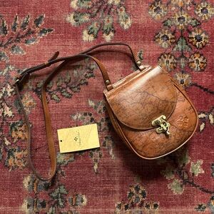 Patricia Nash Signature Map Rocca Saddle Leather Crossbody Bag Riot Rust